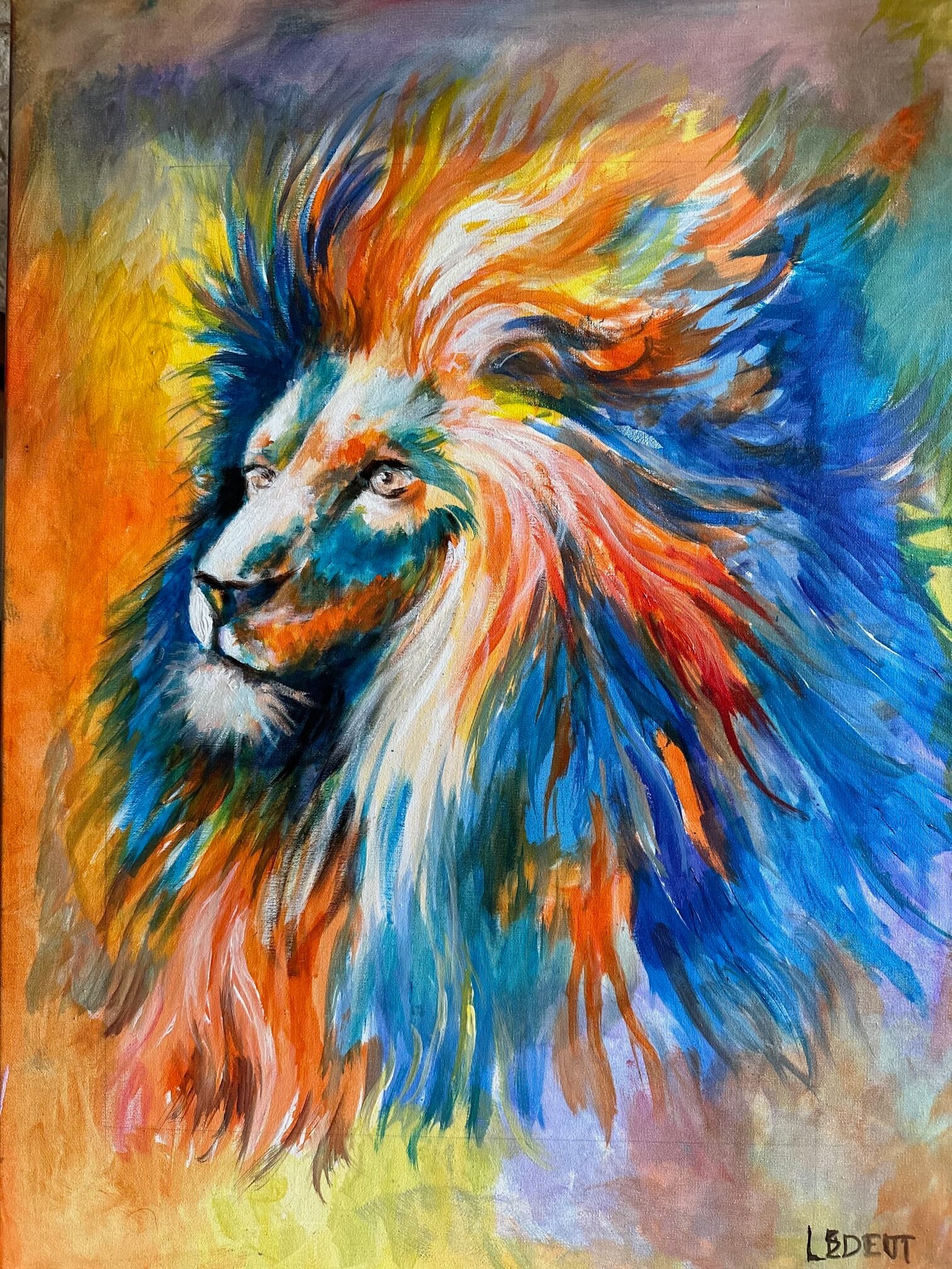 Peinture originale d'un lion en couleurs